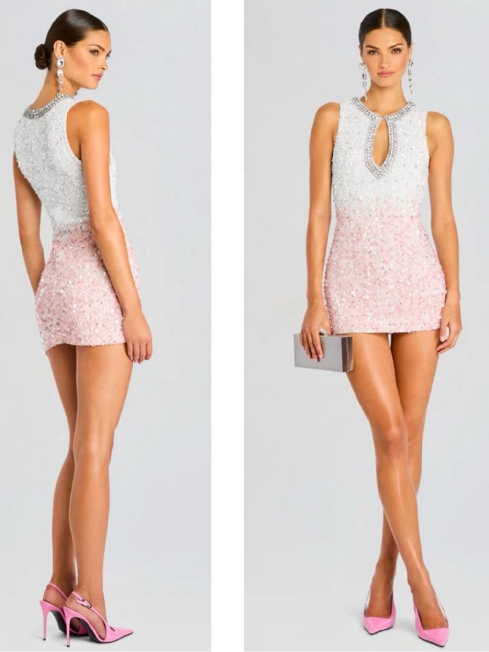 RETROFETE Julianne Sequin Embellished Ombre Pink and White Mini Dress Size Small